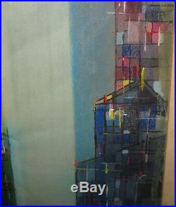 Vintage 1958 HAL POLIN Cubist MID CENTURY MODERN Architecture Painting LISTED