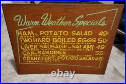 Vintage 1958 Pixley & Ehlers Restaurant Chicago Menu Sign WARM WEATHER SPECIALS