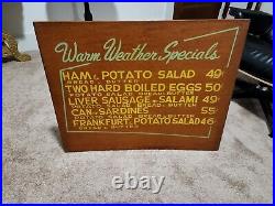 Vintage 1958 Pixley & Ehlers Restaurant Chicago Menu Sign WARM WEATHER SPECIALS