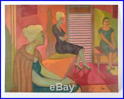 Vintage 1959 Painting Waiting Room Dick Fort Chicago Nightclub Series