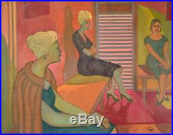 Vintage 1959 Painting Waiting Room Dick Fort Chicago Nightclub Series