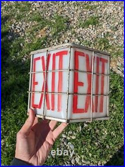 Vintage 1960 / 70s Exit Sign Metal Cage Wire Hand Painted