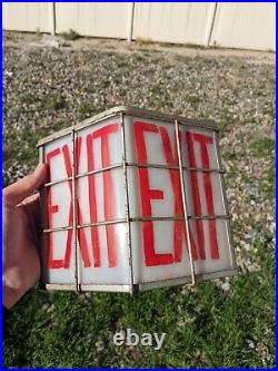 Vintage 1960 / 70s Exit Sign Metal Cage Wire Hand Painted