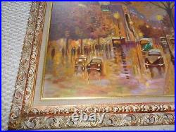Vintage 1960 Gerber signed oil painting canvas Paris at Night scene fall trees l