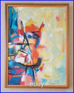 Vintage 1960 Mid Century Modern Abstract Expressionist Oil Painting Signed MCM
