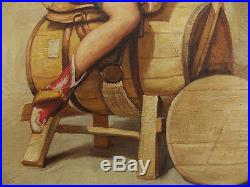 Vintage 1960's American Pin-up Girl Oil Painting, Signed Verso