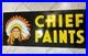 Vintage 1960's Chief Paint Paint Tin Sign Original Double Sided Indian 28x12