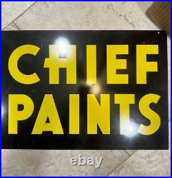 Vintage 1960's Chief Paint Paint Tin Sign Original Double Sided Indian 28x12