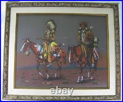 Vintage 1960's Guy Nez Jr. Navajo Men On Horses Gouache Watercolor Painting