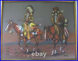 Vintage 1960's Guy Nez Jr. Navajo Men On Horses Gouache Watercolor Painting
