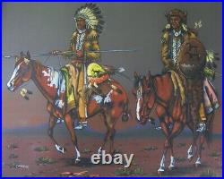 Vintage 1960's Guy Nez Jr. Navajo Men On Horses Gouache Watercolor Painting