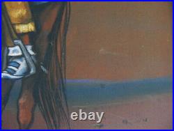 Vintage 1960's Guy Nez Jr. Navajo Men On Horses Gouache Watercolor Painting