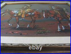 Vintage 1960's Guy Nez Jr. Navajo Men On Horses Gouache Watercolor Painting