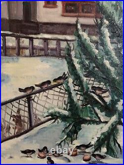 Vintage 1960's Oil On Canvas Winter Scene Signed Original Painting Christmas