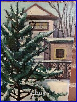 Vintage 1960's Oil On Canvas Winter Scene Signed Original Painting Christmas