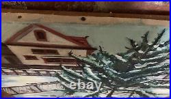 Vintage 1960's Oil On Canvas Winter Scene Signed Original Painting Christmas