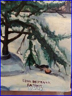 Vintage 1960's Oil On Canvas Winter Scene Signed Original Painting Christmas