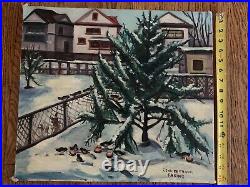 Vintage 1960's Oil On Canvas Winter Scene Signed Original Painting Christmas