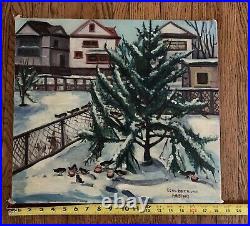 Vintage 1960's Oil On Canvas Winter Scene Signed Original Painting Christmas