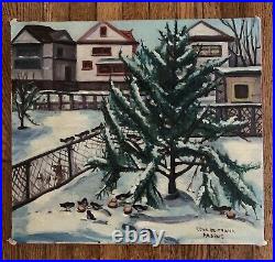 Vintage 1960's Oil On Canvas Winter Scene Signed Original Painting Christmas