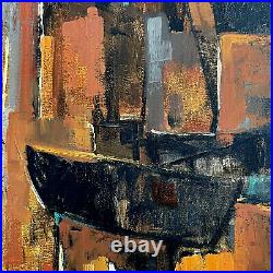 Vintage 1960's Original Cubist Abstract Nautical Oil Painting Signed