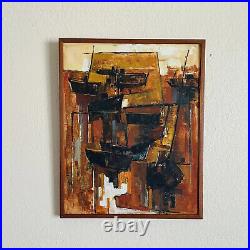 Vintage 1960's Original Cubist Abstract Nautical Oil Painting Signed