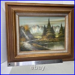Vintage 1960s 1970s Original Oil Painting Mountain Landscape Signed R. Sill 12