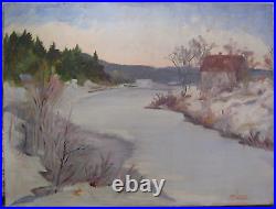 Vintage 1960s Original Oil Painting Impressionist Winter Landscape Signed