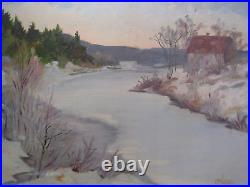 Vintage 1960s Original Oil Painting Impressionist Winter Landscape Signed