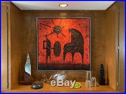 Vintage 1960s Signed Luzon Impasto Oil Painting Mid Century Modern Brutalist