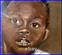 Vintage 1961 Original Oil Pastel Portrait Painting African American Boy Signed