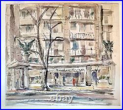 Vintage 1962 Mid-Century Original John Gerachis Watercolor P St Washington DC