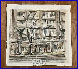 Vintage 1962 Mid-Century Original John Gerachis Watercolor P St Washington DC