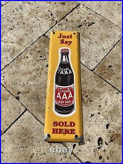 Vintage 1962 Triple AAA ROOT BEER Soda Painted Metal Gas Oil Door Push Sign Food