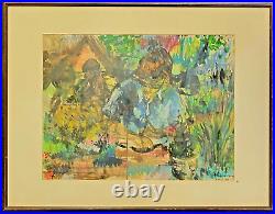 Vintage 1966 Abstract Impressionist Watercolor Painting by Sidonie Caron, Signed