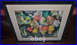 Vintage 1966 Luann Hume Original Abstract Pastel Floral Painting Signed & Framed