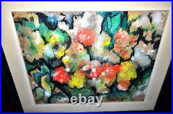 Vintage 1966 Luann Hume Original Abstract Pastel Floral Painting Signed & Framed