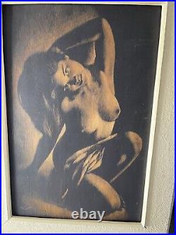 Vintage 1967 Nude Woman Artwork Original Art On Wood Framed Signed By Artist