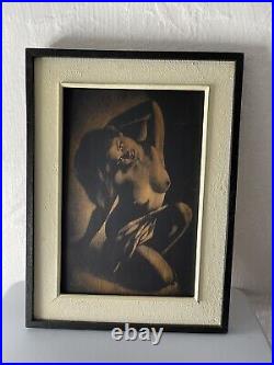 Vintage 1967 Nude Woman Artwork Original Art On Wood Framed Signed By Artist