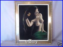 Vintage 1968 Oil on black Velvet Hawaiian Nude Woman Artist signed by Aguilar