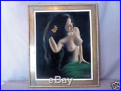 Vintage 1968 Oil on black Velvet Hawaiian Nude Woman Artist signed by Aguilar