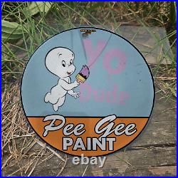 Vintage 1969 Pee Gee Paint Casper Porcelain Gas Oil 4.5 Sign