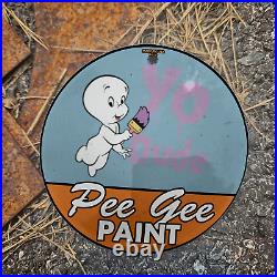 Vintage 1969 Pee Gee Paint Casper Porcelain Gas Oil 4.5 Sign