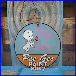 Vintage 1969 Pee Gee Paint Casper Porcelain Gas Oil 4.5 Sign