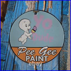 Vintage 1969 Pee Gee Paint Casper Porcelain Gas Oil 4.5 Sign