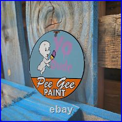 Vintage 1969 Pee Gee Paint Casper Porcelain Gas Oil 4.5 Sign