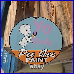 Vintage 1969 Pee Gee Paint Casper Porcelain Gas Oil 4.5 Sign