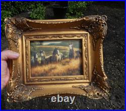 Vintage 1970 oil panel wild horses field painting signed