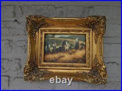 Vintage 1970 oil panel wild horses field painting signed