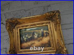 Vintage 1970 oil panel wild horses field painting signed